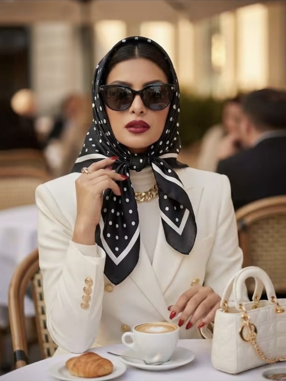 Classic Black Polka Dot Silk Scarf - Elegant Women’s Headscarf